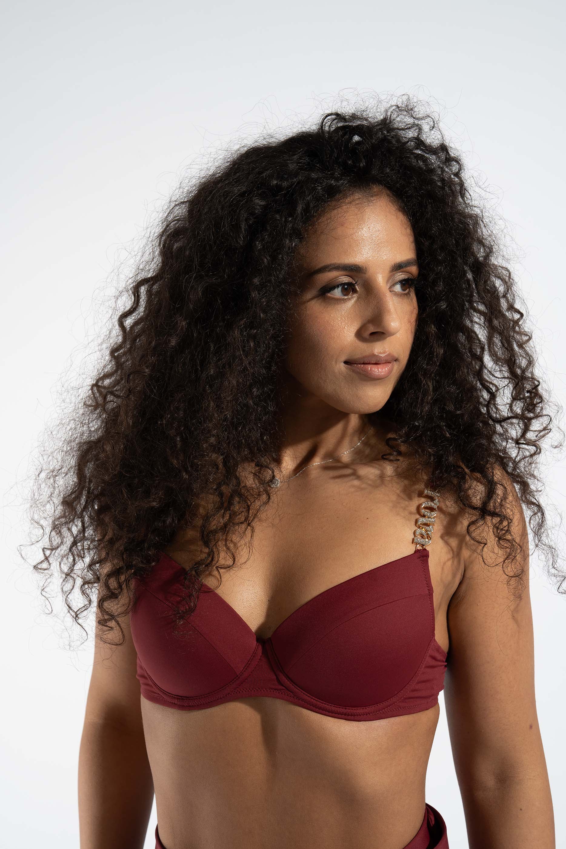Sutien costum de baie rovaswim rosu push-up cu bretele reglabile